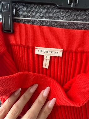 Rebecca Taylor Red Ribbed Midi Skirt